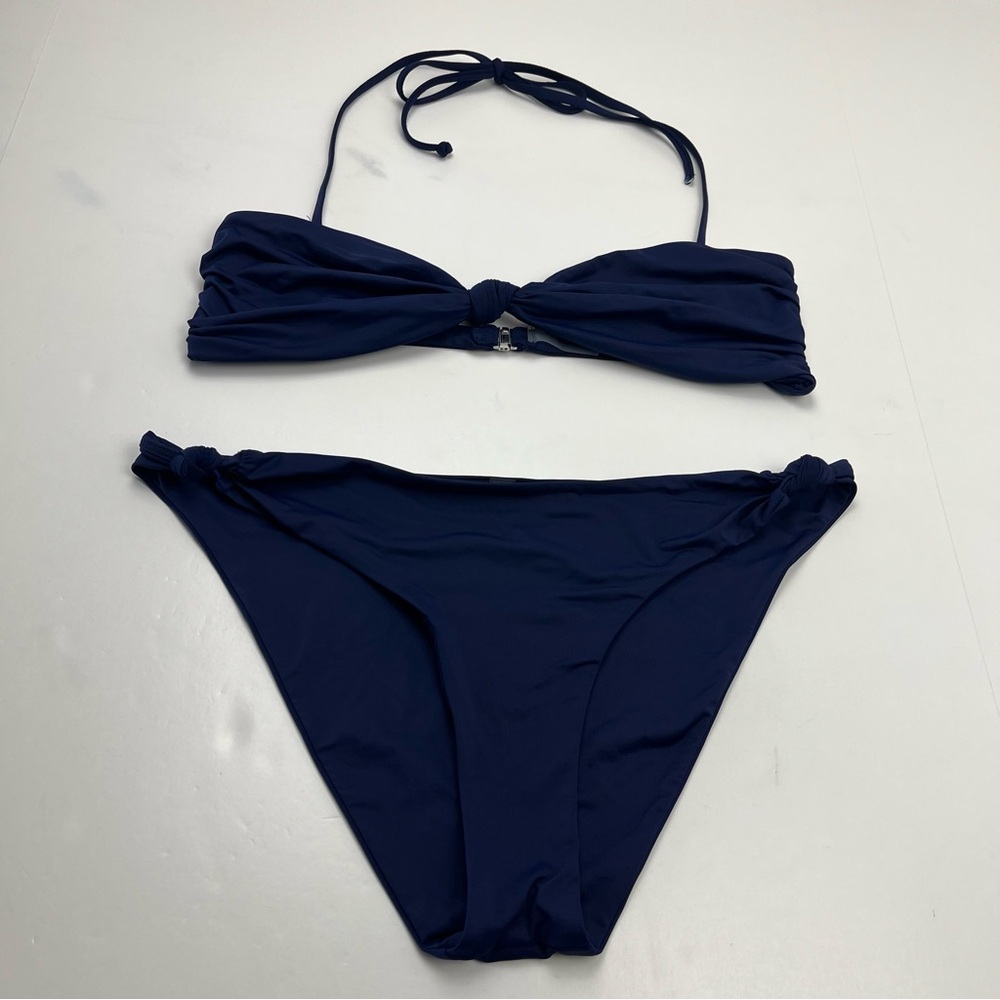 Bella Dahl Swim Navy Blue Knotted Bandeau Bikini Halter‎ Tie Womens Size Large